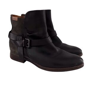 Pikolinos Ordino Leather Ankle Boot Black Grey Buckle Western Wms EU 40 US 9.5